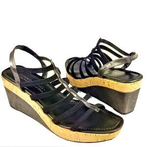 Donald Pliner Black Stretch Cork Wedge Sandals 9.5